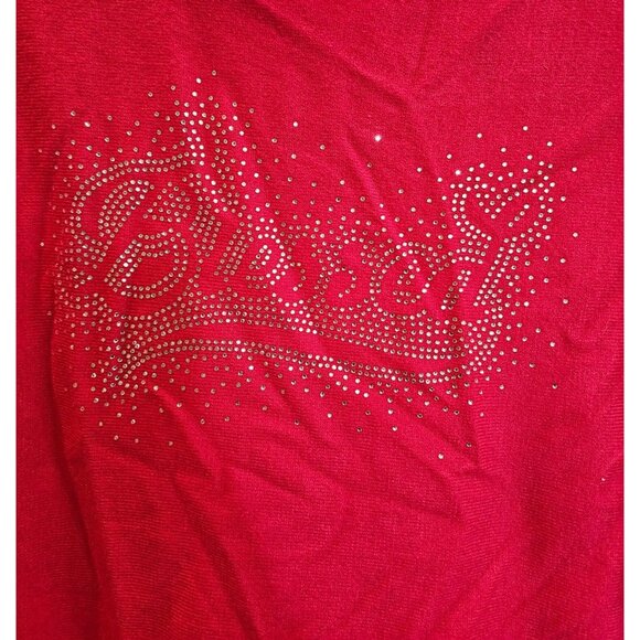 Calligraphie Long Sleeve Sweater Blessed Silver Rhinestones Hot Pink Size M NWT - Picture 3 of 12
